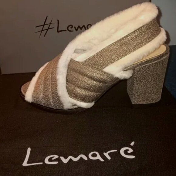 LEMARÉ NEW LEATHER Slingback heels EU 38 US 8 SHEARLING Lining MADE IN ITALY - Picture 2 of 13